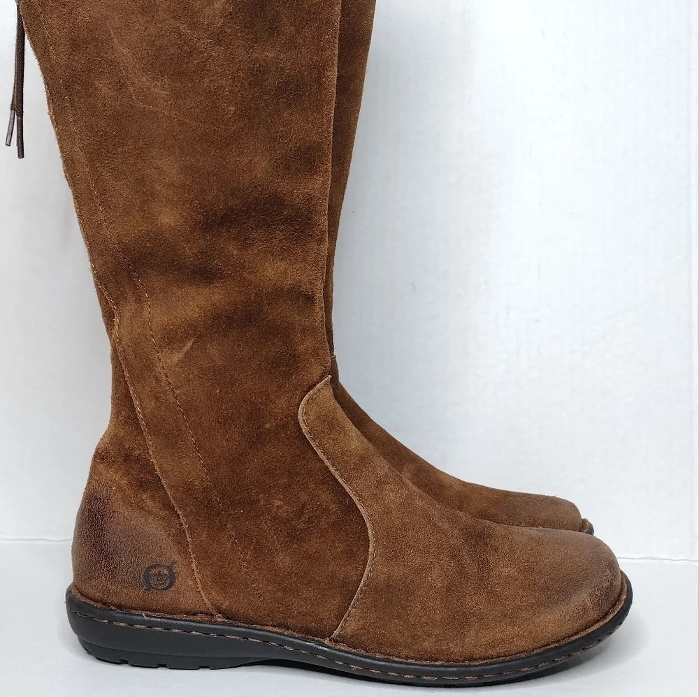 Born Caladium Brown Distressed Zip Tall Riding Over The Knee Boots Sz 6.5